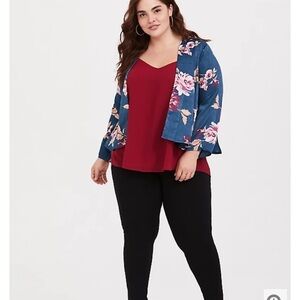 Torrid Blue Floral Satin Kimono/Tunic/Cardigan Size 3-4 X